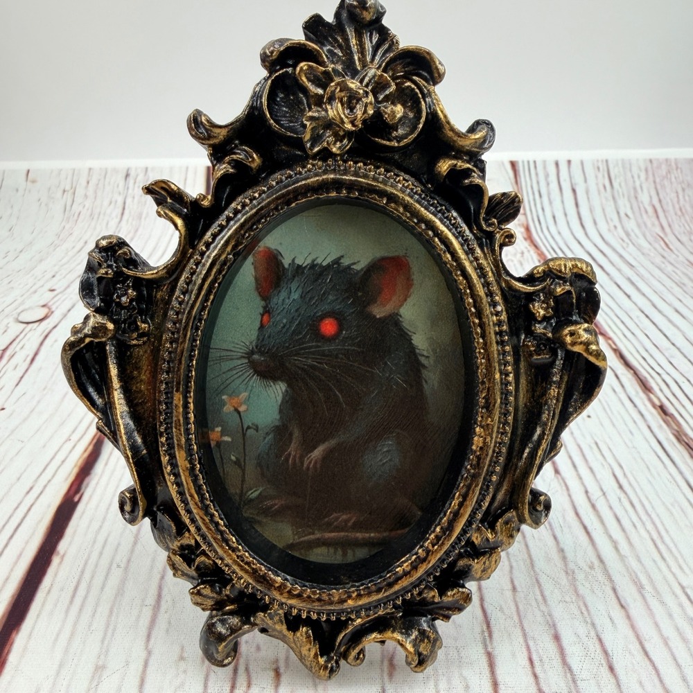 Gothic Rat Art Print Ornate Gold Black Resin Frame Decoupage Macabre Decor